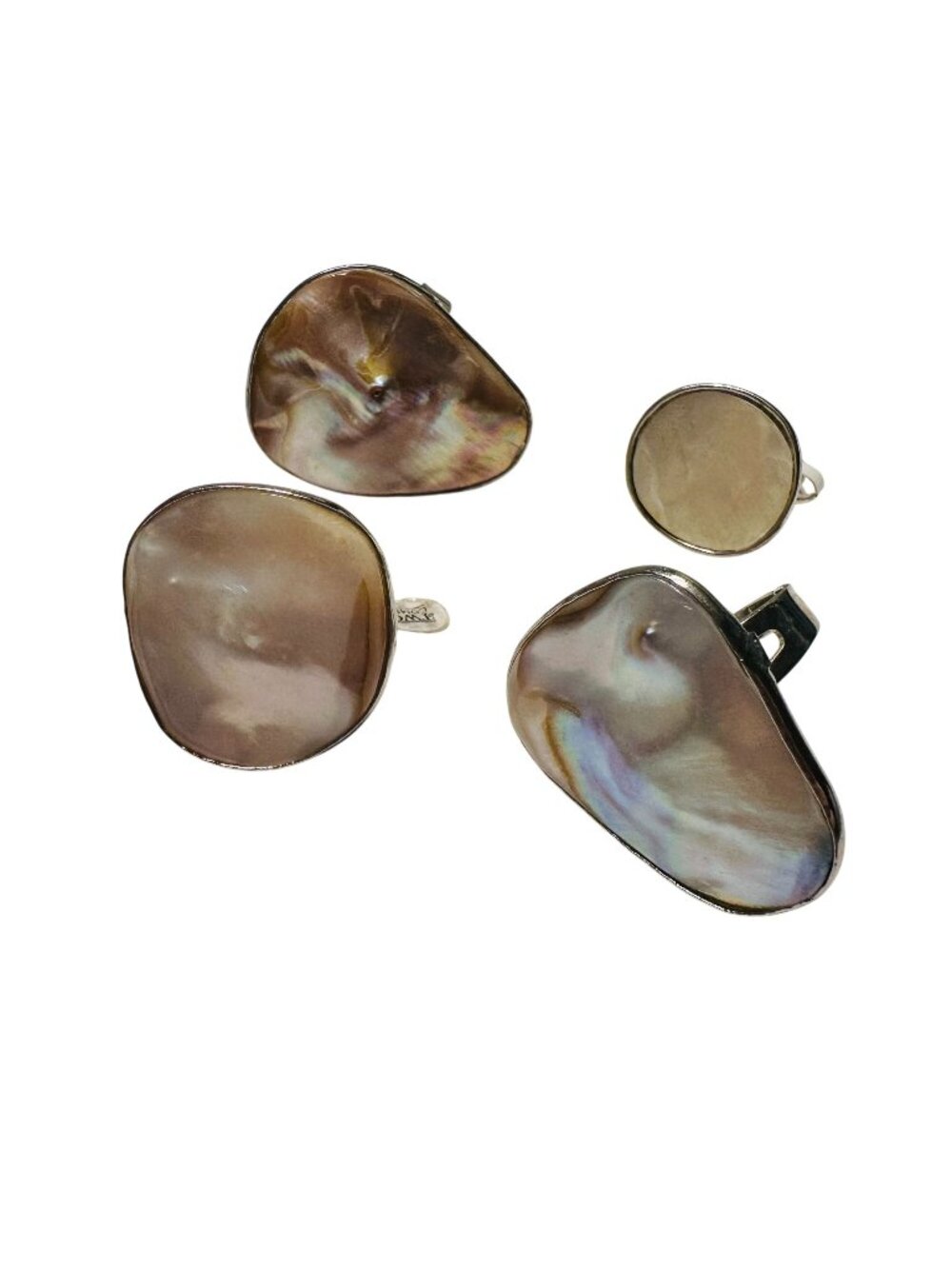 Lot Of Four Mother Of Pearl Shell Adjustable Silver Tone Rings